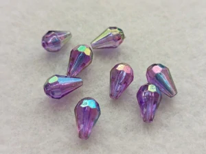 Broušená kapka 12 x 8 mm - fialová s AB efektem